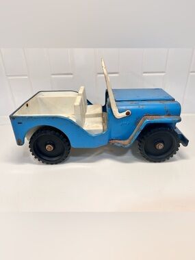 Vintage Original Tonka Blue Jeep 1960s Pressed Steel Foldable White Windshield